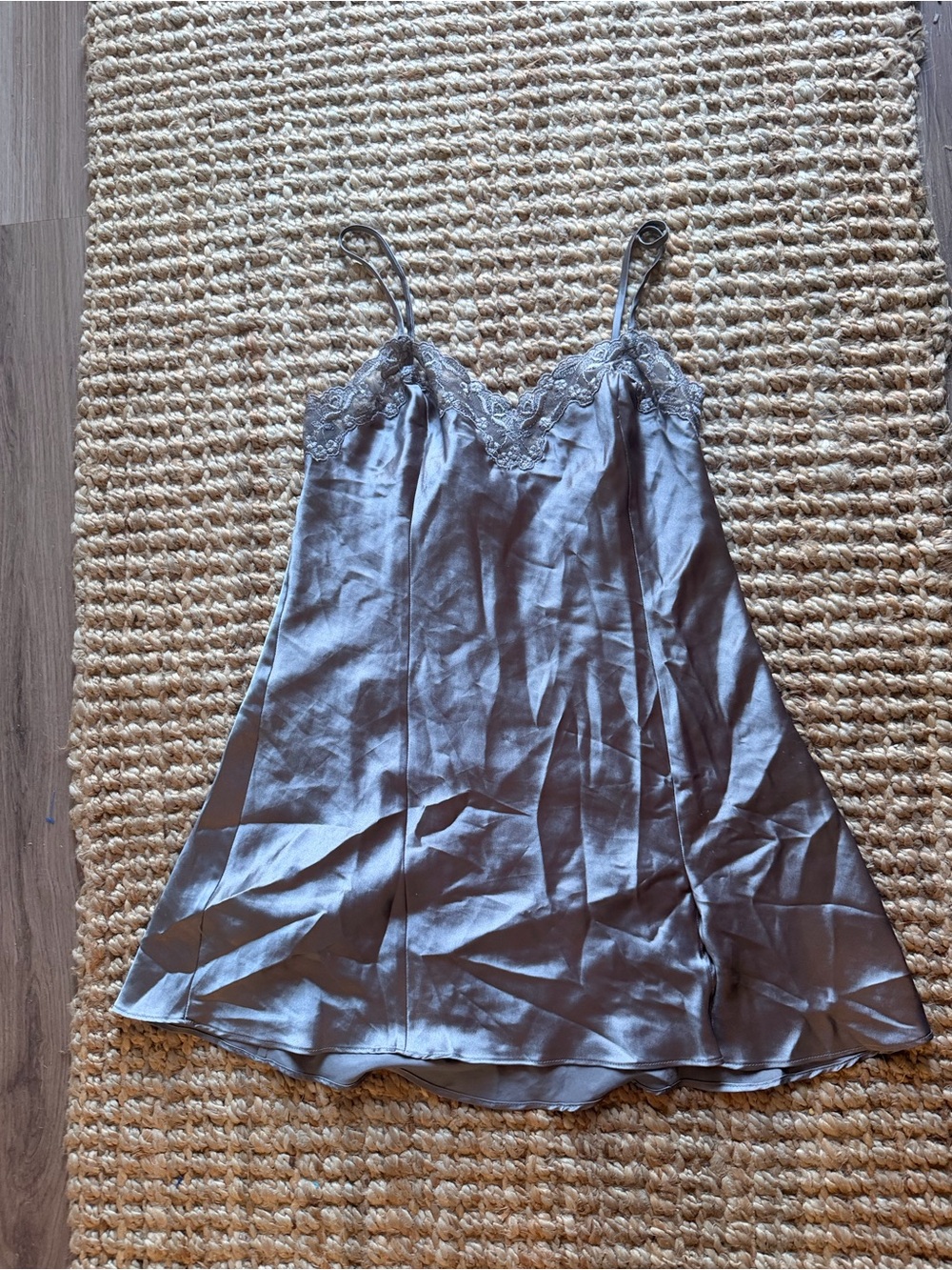 Victoria's Secret grey Silver Lace-Trim Satin Chemise